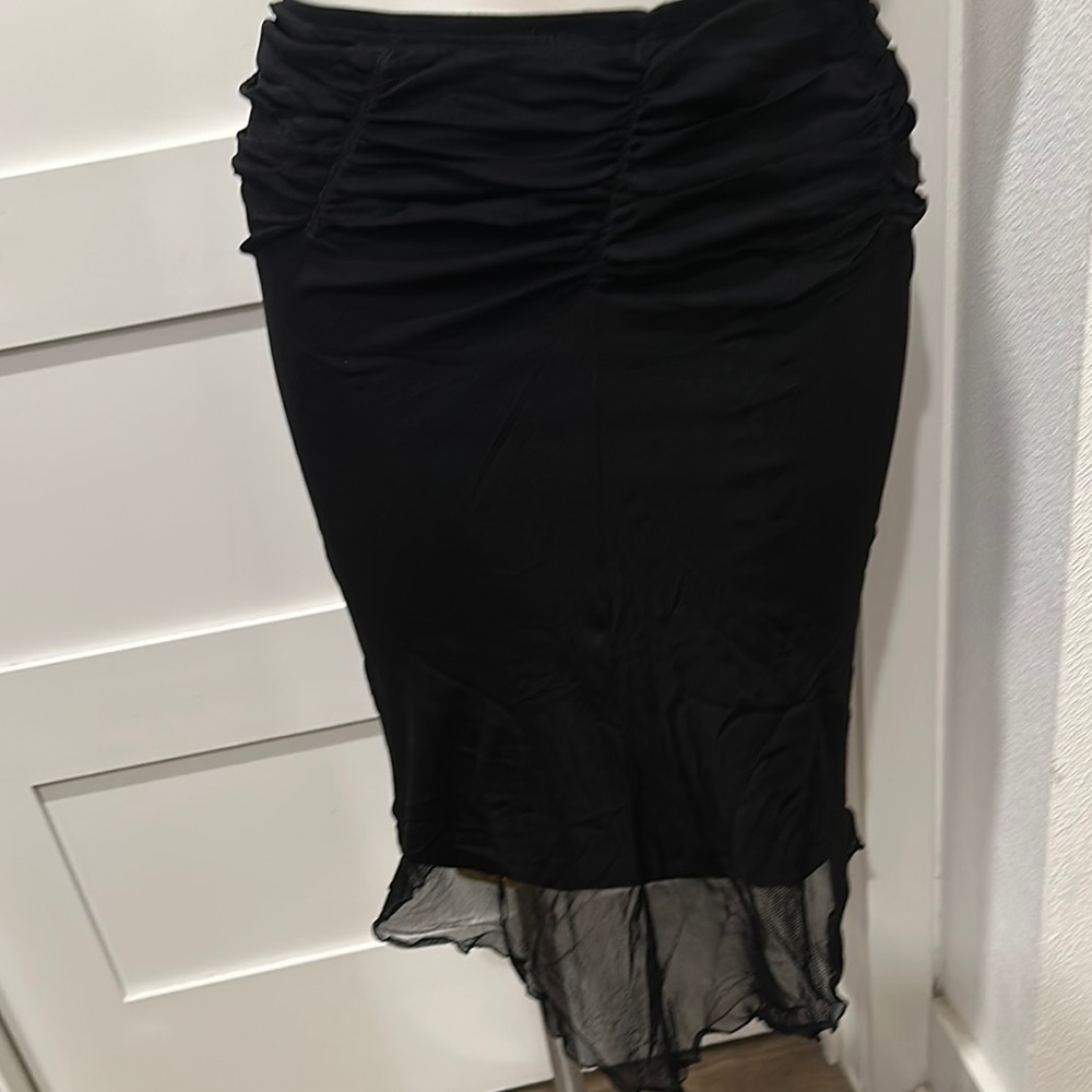 Max Studio Black Sheer Pencil Skirt with Ruched High-Low Design Size M